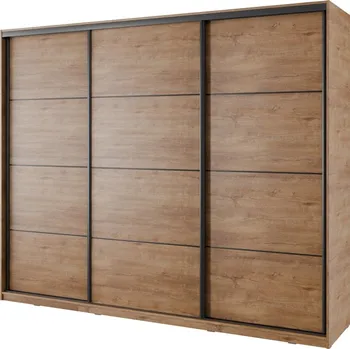 Šatní skříň Šatní skříň NEJBY BARNABA 250 cm s posuvnými dveřmi, 4 šuplíky a 2 šatními tyčemi, dub lefkas +možnost VÝNOSU + vyzvednutí ZDARMA