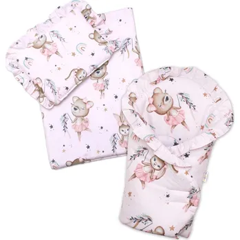 Doplněk pro panenku Baby Nellys Sada pro panenku 3D, zavinovovačka, peřinka a polštářek, Little Balerína, růžová