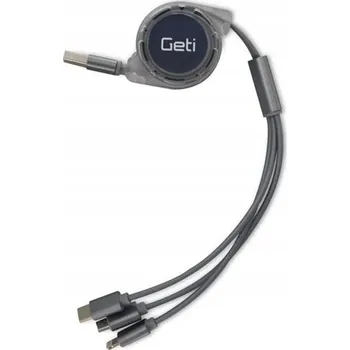 Datový kabel Kabel GETI USB - USB typ C / microUSB / Lightning 1,1 m černý