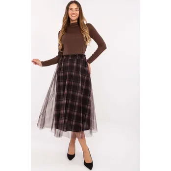 Dámská sukně Bordó elegantní tylová midi sukně s kostkovaným vzorem MI-