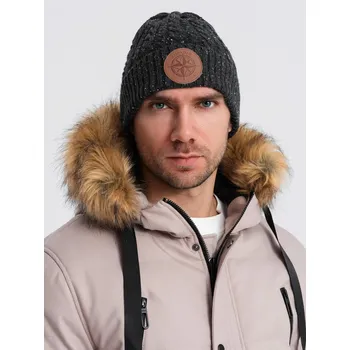 Módní doplněk Pánská čepice s kulatou nášivkou - grafitová V1 OM-ACWH-0121 - univerzální