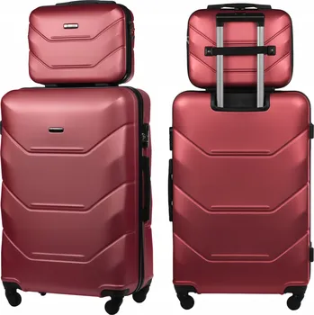 Tvrdý kufr DIAMOND sada velký bordó s kosmetickým kufříkem, 4 kolečka