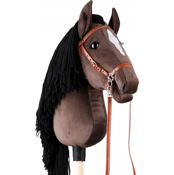 Hobby horsing A3 HOBBY HORSE LUSITANO BLACK, hnědý, černá hříva + řasy + skvrna, kůň na tyči