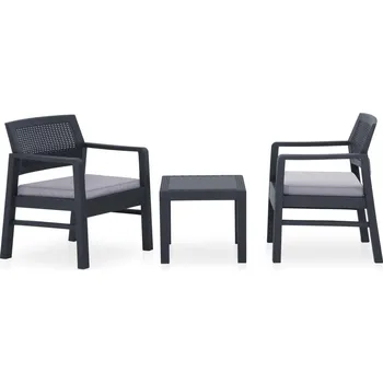 Zahradní lavice zahrada-XL 3dílná zahradní sedací souprava s poduškami plast šedá 315855