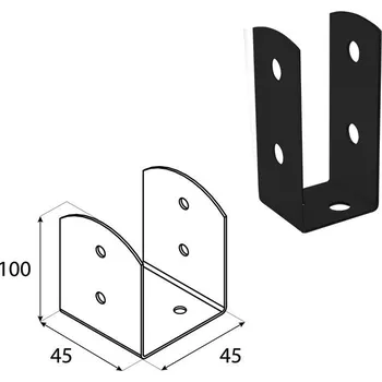 Stavební materiál DOMAX PSOL šroubovací patka sloupku typu U nastavitelná DUPLEX: Nastříkaný práškovou barvou antracit (AN) PSOL 45 - 45 x 45 x 100 x 2.0 mm (4 ks)