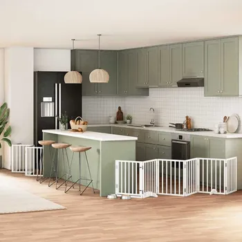 ohrádka pro psa zahrada-XL Zábrana pro psy s dvířky skládací 12 panelů bílá 600 cm topol 3155536