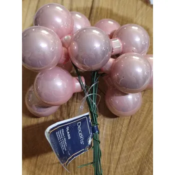 Vánoční dekorace Skleněné ozdoby / baňky na drátku 12 ks barva růžová světlá