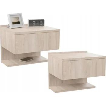 Konferenční stolek SADA 2 ZÁVĚSNÝCH NOČNÍCH STOLKŮ DUB TORRO SE ZÁSUVKOU A POLICÍ 35x32 CM