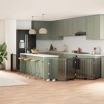 ohrádka pro psa zahrada-XL Zábrana pro psy s dvířky skládací 8 panelů černá 640 cm topol 3155742