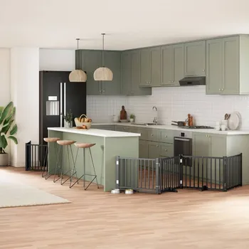 ohrádka pro psa zahrada-XL Zábrana pro psy s dvířky skládací 8 panelů černá 640 cm topol 3155738