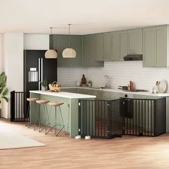 ohrádka pro psa zahrada-XL Zábrana pro psy s dvířky skládací 8 panelů černá 640 cm topol 3155574