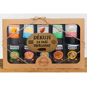 Dárková krabička Křupavý sýr a Španělské mandle Dárková sada 10 druhů děkuji za Vaši trpělivost (Křupavý sýr a Španělské mandle Dárková sada 10 druhů děkuji za Vaši trpělivost)