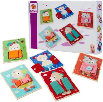 Dřevěná hračka Eichhorn Dřevěná vzdělávací hra Tabulky Oblékání zvířátek