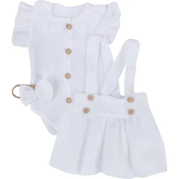 Kojenecká souprava Z&Z Mušelínová suknička s láclem, bodýčko a čelenka, 3D sada , bílá/bílá Velikost: 86 (12-18m)