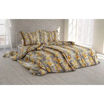 Povlečení Polášek Krepové povlečení Drobné kvítí - Žlutá / šedá | 140 x 200 cm / 70 x 90 cm