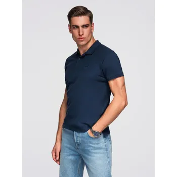 Pánská jednobarevná pletená polokošile BASIC - tmavě modrá V2 OM-POBS-0100 - XXL