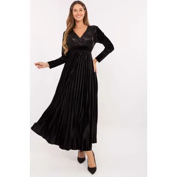 Dámské šaty Černé maxi šaty s páskem a flitry IT-