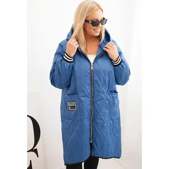 Dámská bunda Plus Size prošívaná s kapucí a sportovními manžetami světlá jeansová UNI