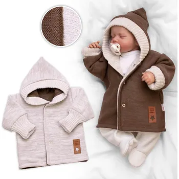 Baby Nellys Rostoucí oboustranný svetřík s kapucí Hand Made, hnědá-béžová Velikost: 80/86 (12-18m)