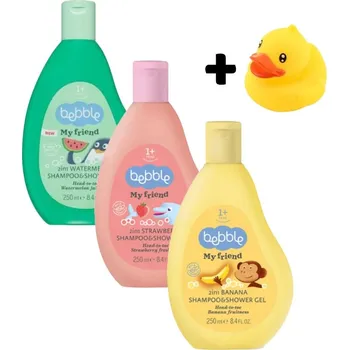Sprchový gel Bebble Výhodné balení - Dětský šampón a sprchový gel 2v1 Jahoda, banán, meloun - 3x 250ml + dárek