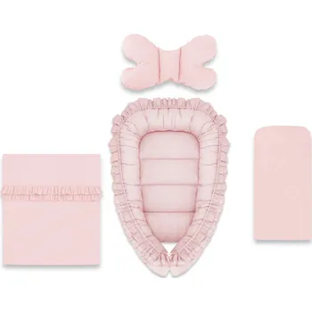 Hnízdečko pro miminko Baby Nellys 4-dílná sada oboustranné hnízdečko 55 x 75 cm, ROYAL - růžová