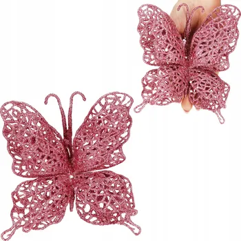 Vánoční dekorace OZDOBA NA STROMEK MOTÝL VELKÝ VÁNOČNÍ RŮŽOVÝ 16 cm JAKO ŽIVÝ