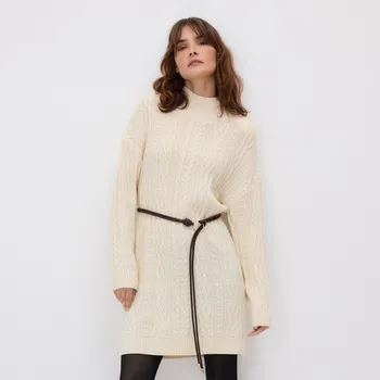 Dámské šaty Reserved - Šaty s&nbsp;příměsí vlny - krémová - 492IK-01X - 492IK-01X-M