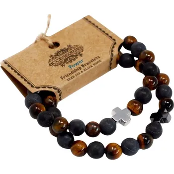 Náramek Ancient Wisdom Náramek přátelství tygří oko a černý kámen 2 ks