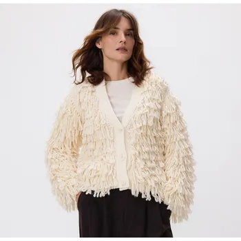 Dámský svetr Reserved - Kardigan z úpletu s hrubou vazbou - krémová - 480IK-01X - 480IK-01X-S