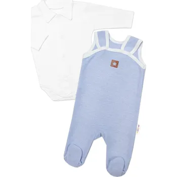 Kojenecká souprava Baby Nellys 2-dílná soupravička Star, body dl. rukáv + pletené dupačky, modré Velikost: 56 (1-2m)
