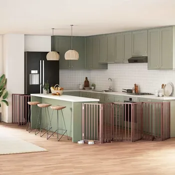 ohrádka pro psa zahrada-XL Zábrana pro psy s dvířky skládací 9 panelů hnědá 450 cm topol 3155550