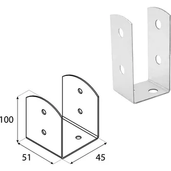 Tesařské kování DOMAX PSOL šroubovací patka sloupku typu U nastavitelná Žárový zinek (ZNO) PSOL 50 - 51 x 45 x 100 x 2.0 mm (4 ks)