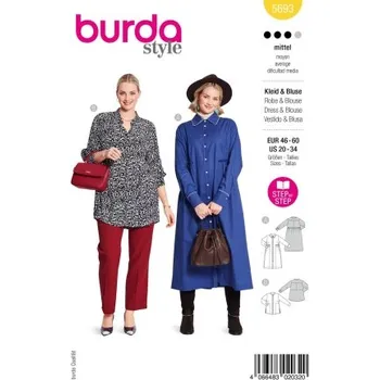 Střih Burda 5693 na dámské šaty a halenku - kombinace 2 střihy -