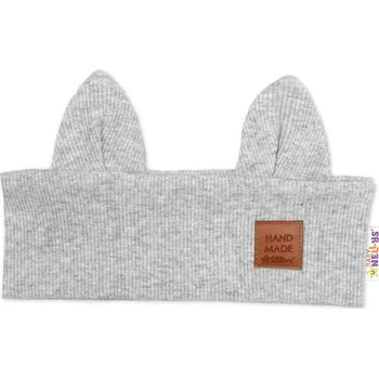 Baby Nellys Čelenka Cat s oušky pro děti Hand Made - šedý melír Velikost: 68-80 (6-12m)