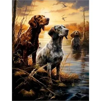 Obraz MALOVÁNÍ PODLE ČÍSEL TŘI PSI V BAŽINÁCH 50x40 CM S RÁMEM KREATIVNÍ