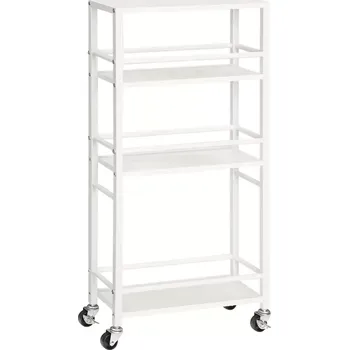 Servírovací stolek, dřevo, kov, bílá, ADAME