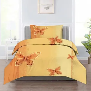 Povlečení TiaHome Motýli oranžové 200 x 140, 90 x 70 cm zipový uzávěr