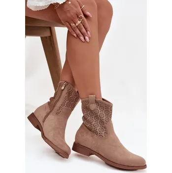 Dámská zimní obuv S. BARSKI Dámské kotníkové boty na ploché podrážce s perforovaným vzorem S.Барски S. BARSKI hnědá 3438804