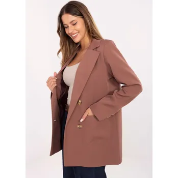 Dámské sako Elegantní tmavě béžové sako s podšívkou a kapsami LK-
