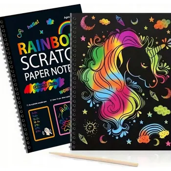 Sešit DUHOVÁ STÍRACÍ OMALOVÁNKA Magický Notes A4 Sešit se Spirálou + Rýsovací Nástroj