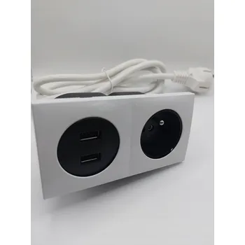 Elektrická zásuvka Zapuštěná elektrická zásuvka do nábytku dvojitá 1x230V + 2 USB bílá