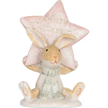 Vánoční dekorace Zimní dekorace králíček s hvězdou Merry Christmas - 8*5*11 cm