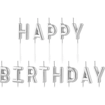 Dortová svíčka Svíčky dortové Happy Birthday stříbrné