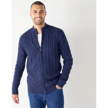 Pánský svetr Svetr se stojáčkem na zip a copánkovým vzorem nám. modrá 137/146 (4XL)