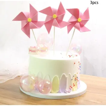 Party dekorace Disney narozeninová dekorace na dětský dort | ozdoba - růžový větrný mlýn - 3 ks