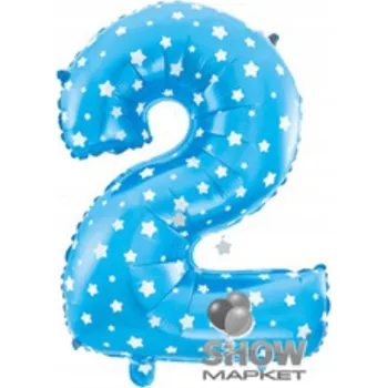 Balónek Fóliový Balón Číslice "2" Modrý s Hvězdičkami (100 cm)