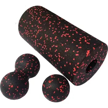 Jóga masážní válec s míčkem | fitness pomůcka 3 ks - Červený