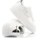 TENISKY KARL LAGERFELD KREEPER LO SIGNIA EMBRO PATCH WHITE LTHR W/SILVER