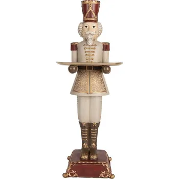 Vánoční dekorace Šedá vánoční dekorace Louskáček se zlatým podnosem - 18*20*61 cm