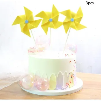 Party dekorace Disney narozeninová dekorace na dětský dort | ozdoba - žlutý větrný mlýn - 3 ks